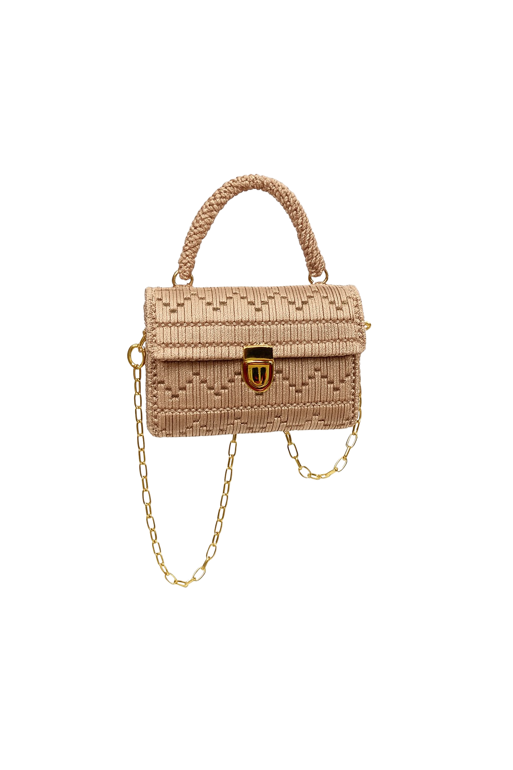 Borsa all’uncinetto beige con catena dorata e chiusura metallica frontale Il mio negozio